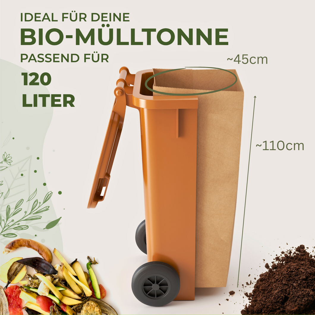 BIOGLÜCK® Biomüllsäcke 120 l – reißfestes Kraftpapier für 120-Liter-Biotonnen, Kreuzboden