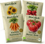 BioGlück Naschgarten Saatgut Set – 4 Bio Samen zum Mitgärtnern: Sonnenblume Riesenblumig, Radieschen Riesenbutter, Karotte Nantaise 5 & Tomate Berner Rose