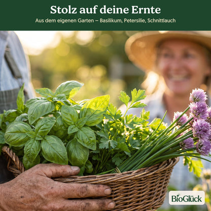 Stolz auf deine Ernte: frische Kräuter aus dem Kräutergarten Set