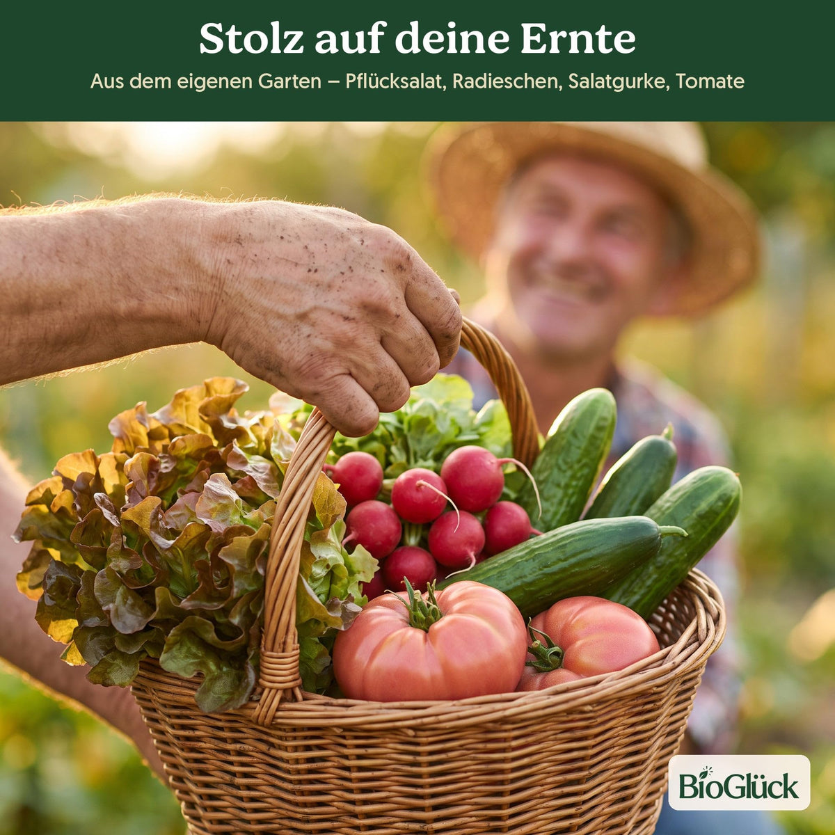 Stolz auf deine Ernte: Korb mit Gemüse aus dem Salatgarten Set