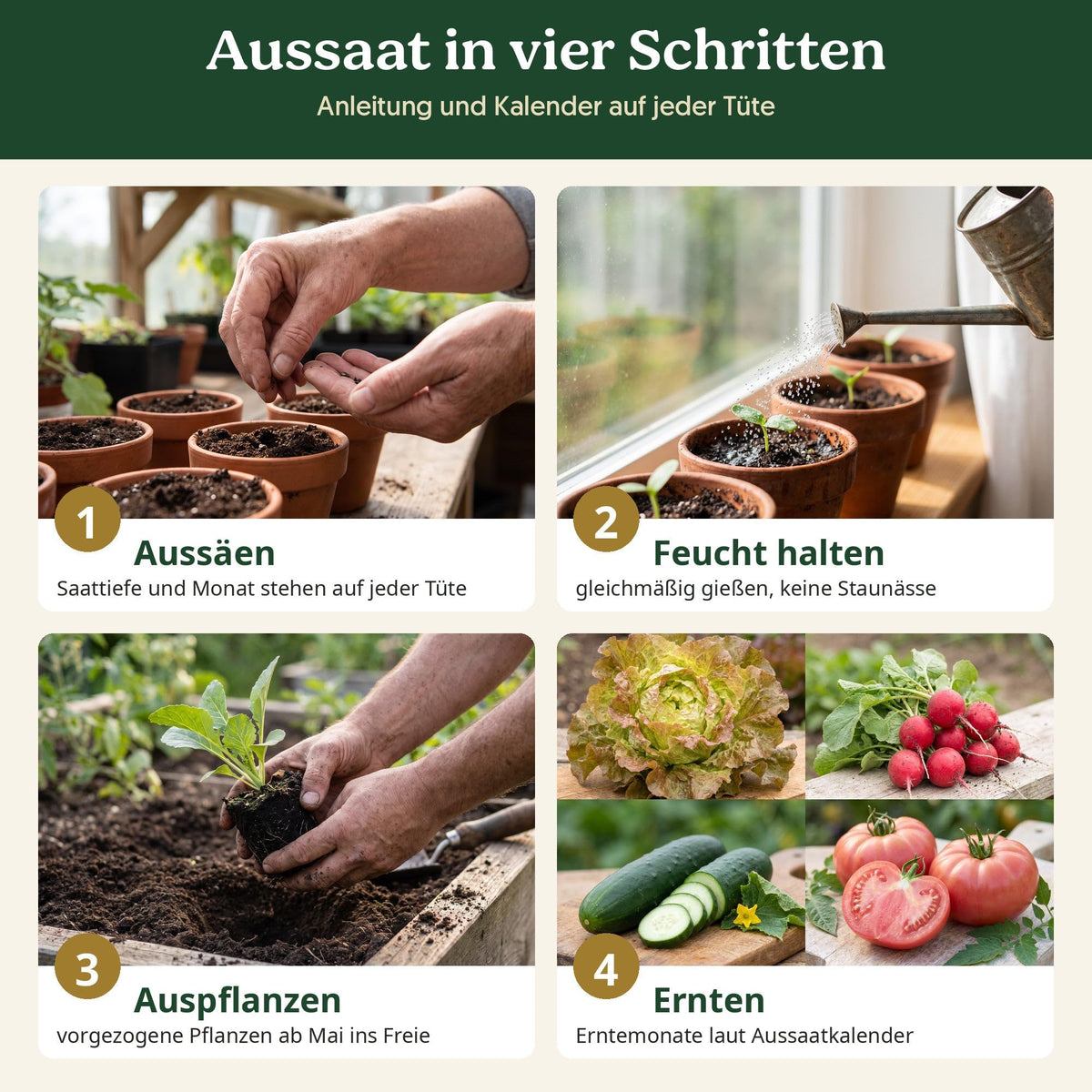 Salatgarten Set: Aussaat in vier Schritten, Anleitung und Kalender auf der Tüte