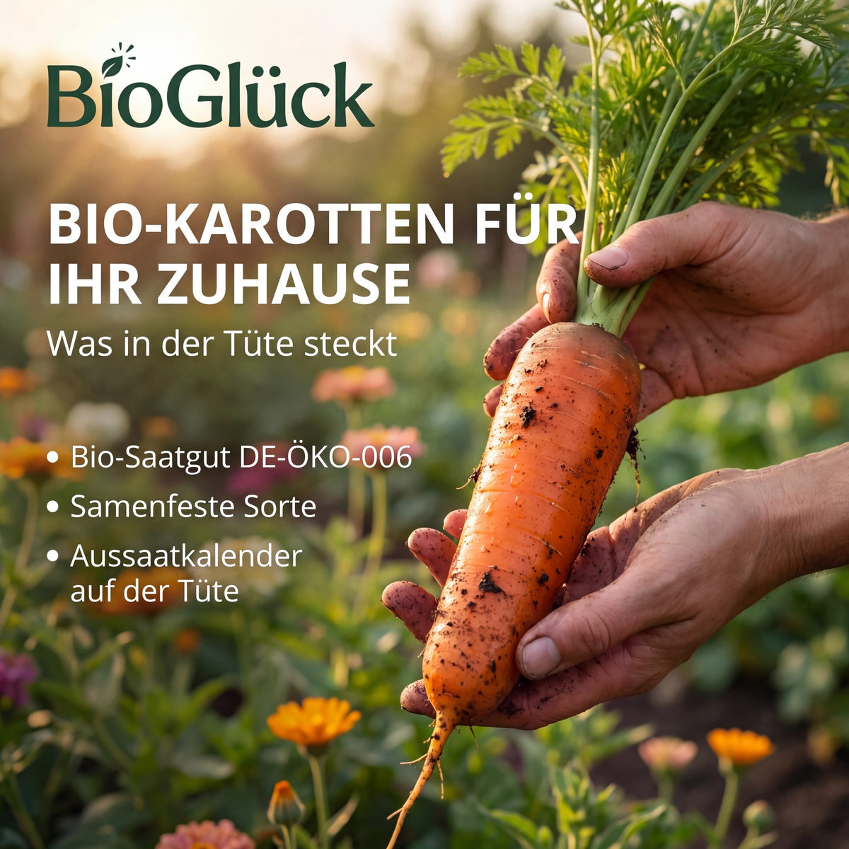 Bio-Karotten für Ihr Zuhause: frisch geerntete Karotte im Beet