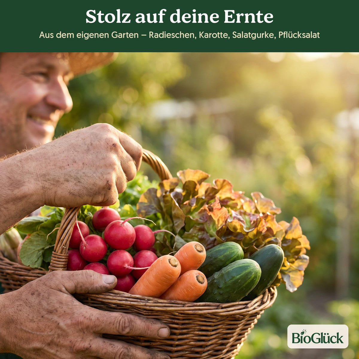 Stolz auf deine Ernte: Korb mit Gemüse aus dem Küchengarten Set