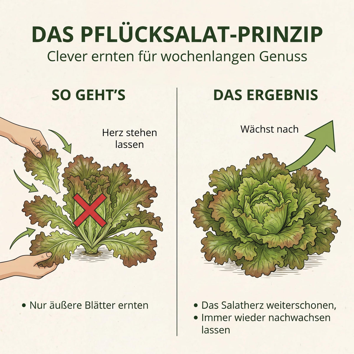 Das Pflücksalat-Prinzip: nur äußere Blätter ernten, das Herz wächst nach