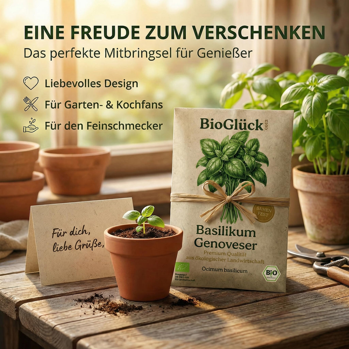 Basilikum-Samentüte als Mitbringsel für Genießer