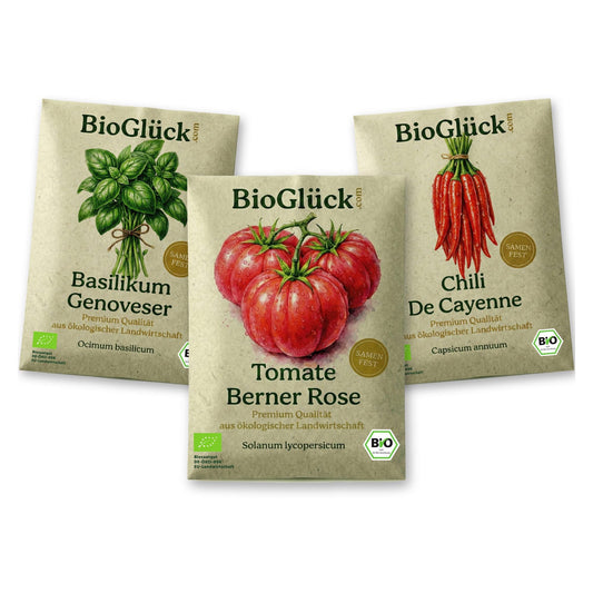 BioGlück Mediterran Set: Bio-Samentüten des Sets auf Weiß