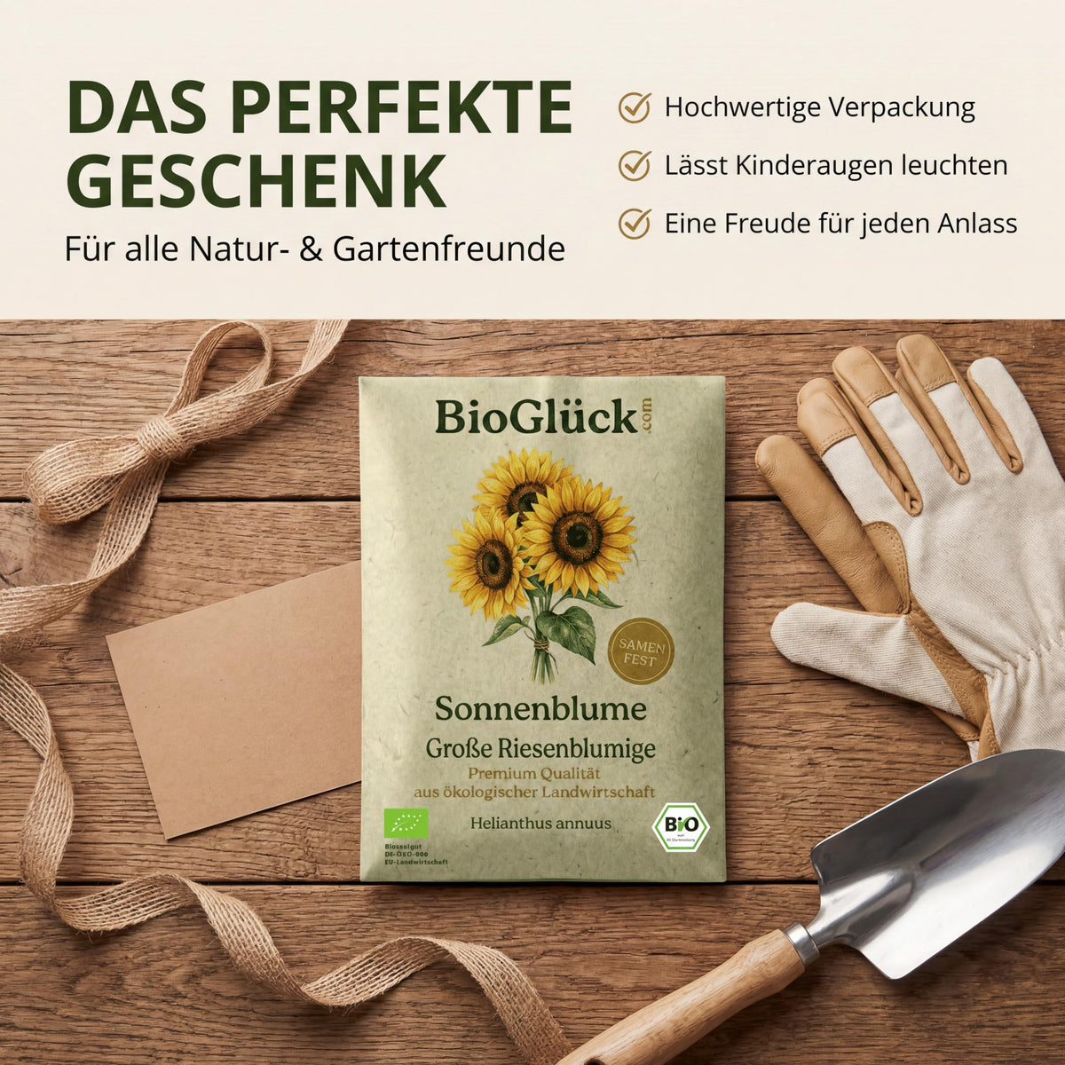 BioGlück Sonnenblumen-Samentüte als Geschenk für Garten- und Naturfreunde