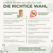 Lade das Bild in den Galerie-Viewer, BIOGLÜCK® Biomüllbeutel 10 l mit Henkel &amp; Rollboden – reißfestes Kraftpapier für Küchenabfälle
