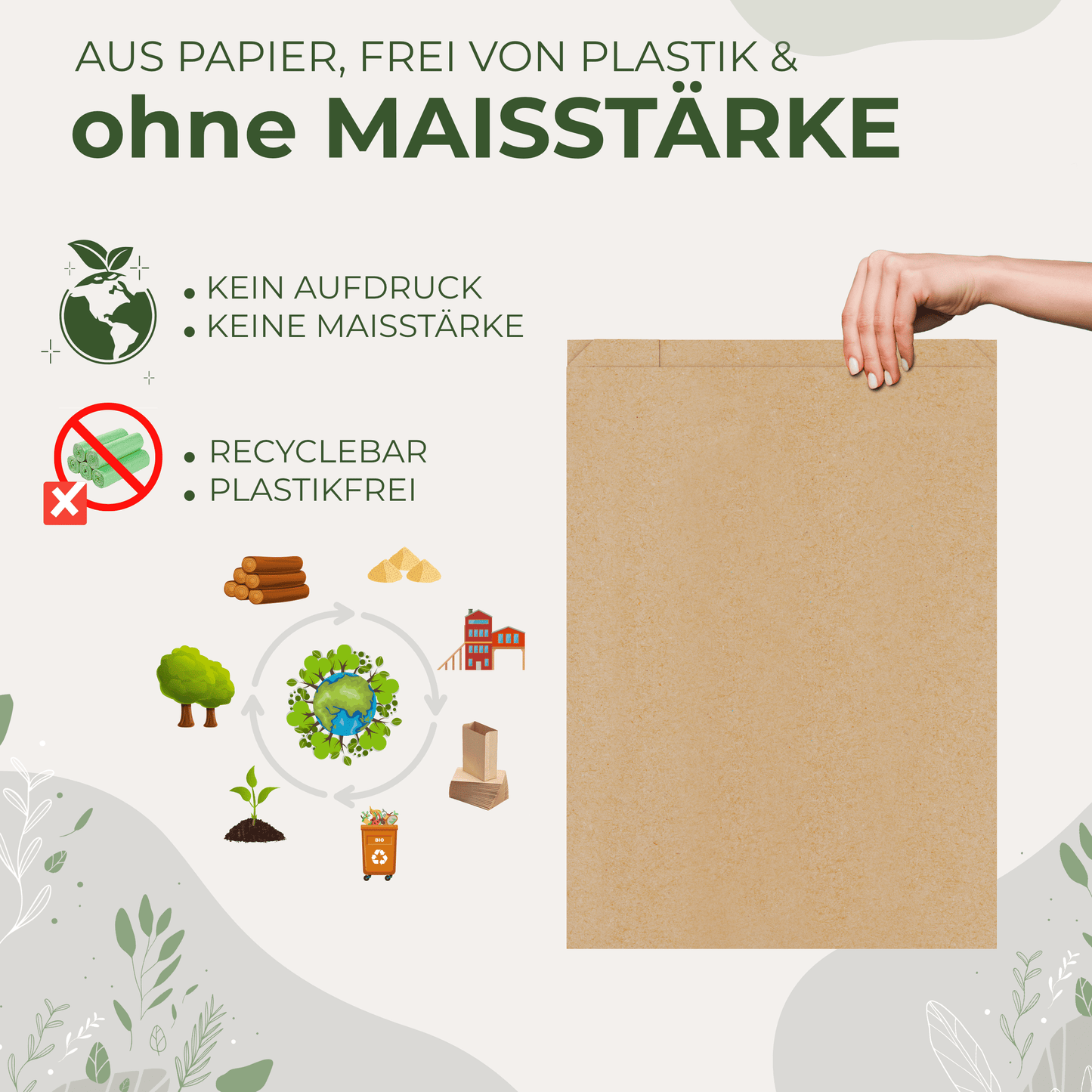 BIOGLÜCK® – Paper organic waste bags 20 l – tear-resistant &amp; moisture-resistant paper bags for kitchen waste