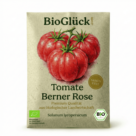BioGlück Samentüte Bio-Tomate Berner Rose aus nachhaltigem Graspapier.
