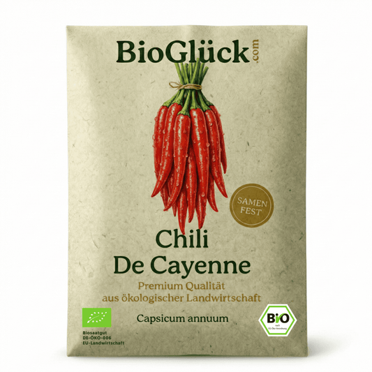 Bio Chili Samen De Cayenne samenfest in nachhaltiger Graspapier-Verpackung