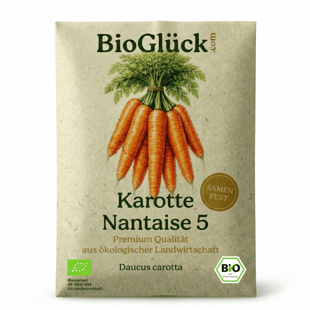 Bio Karotten Samen Nantaise 5 samenfest in nachhaltiger Graspapier-Verpackung