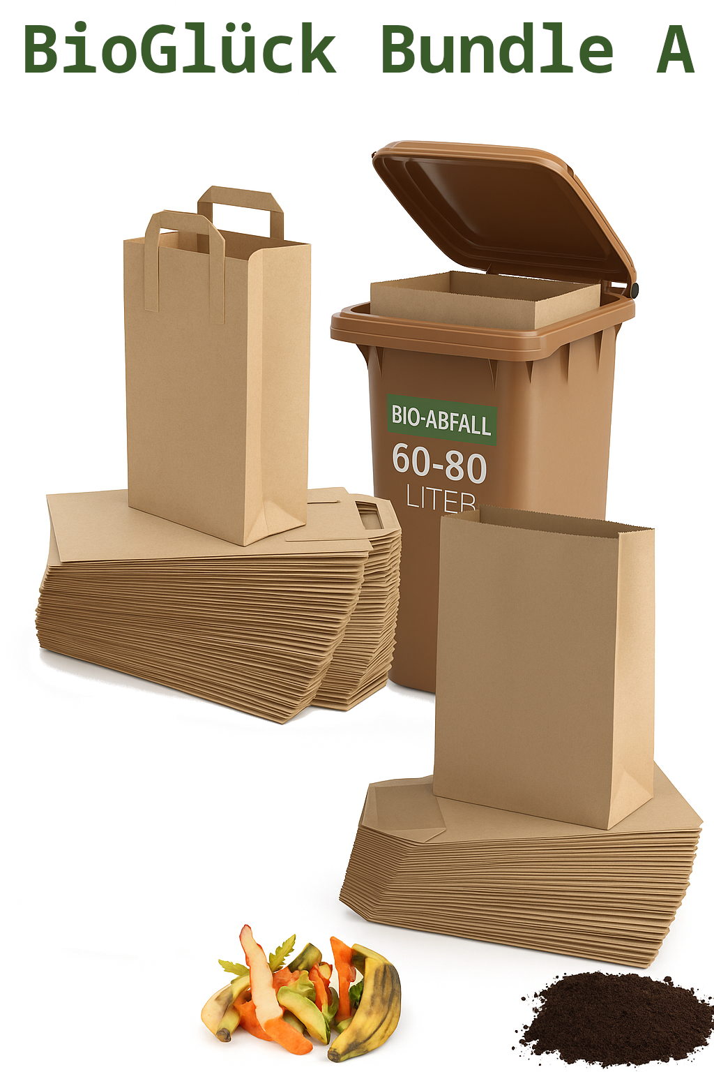 BIOGLÜCK® Küchen- & Biotonnen-Set – 10 l Biomüllbeutel + 50–80 l Papiersäcke