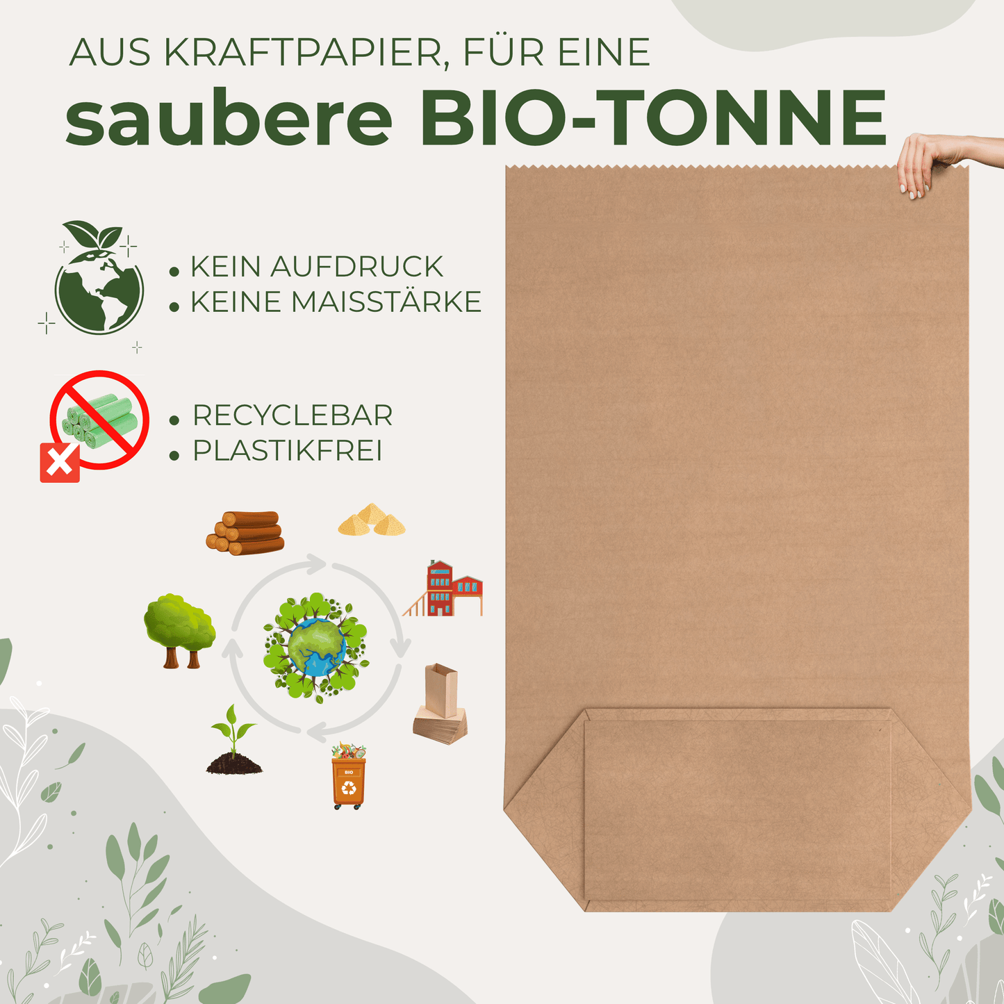 BIOGLÜCK® Biomüllsäcke 240 l – reißfestes Kraftpapier für 240-Liter-Biotonnen, Kreuzboden