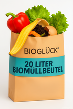 Lade das Bild in den Galerie-Viewer, BIOGLÜCK® – Papier-Biomüllbeutel 20 l – reißfeste &amp; feuchtigkeitsbeständige Papiertüten für Küchenabfälle
