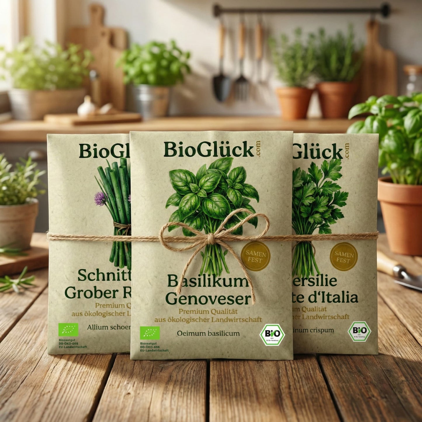Bio-Saatgut "Küchen-Trio" – 3er Set Kräuter für die Fensterbank