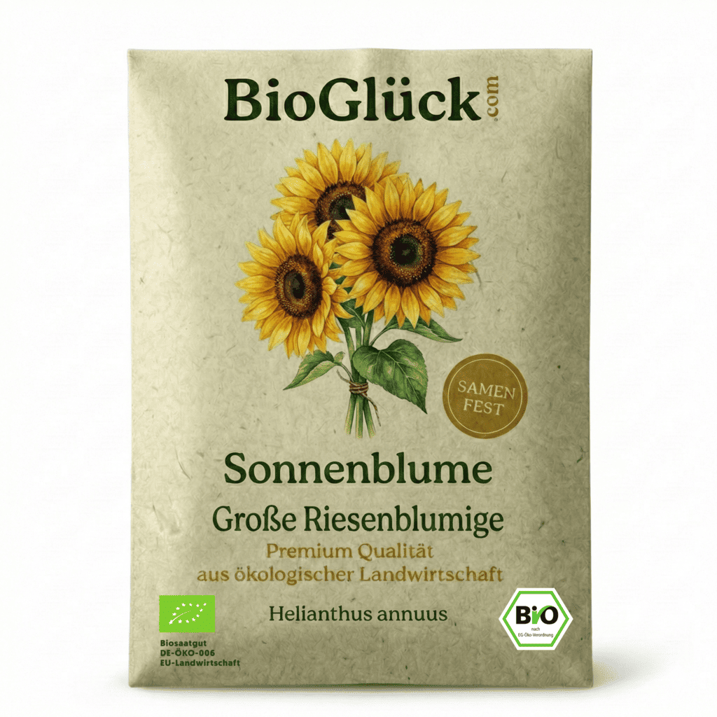 BioGlück Naschgarten Saatgut Set – 4 Bio Samen zum Mitgärtnern: Sonnenblume Riesenblumig, Radieschen Riesenbutter, Karotte Nantaise 5 & Tomate Berner Rose