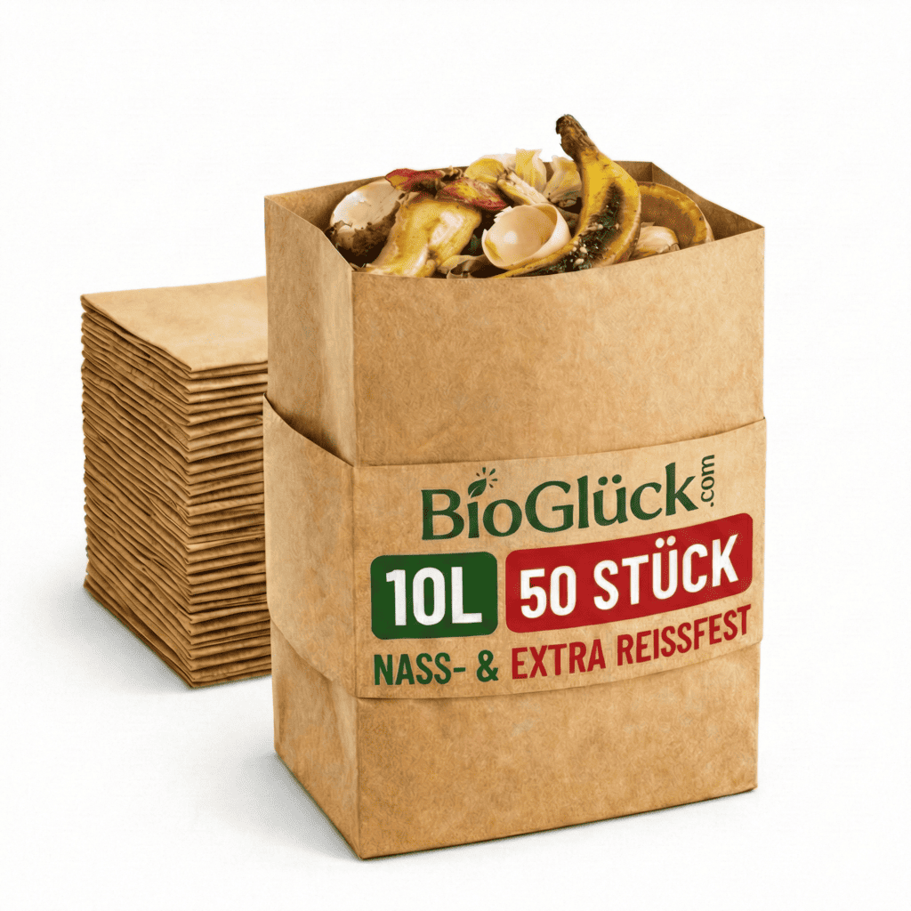 BioGlück® Papier - Biomüllbeutel 10l mit Blockboden – extra stabil - BioGlück.com