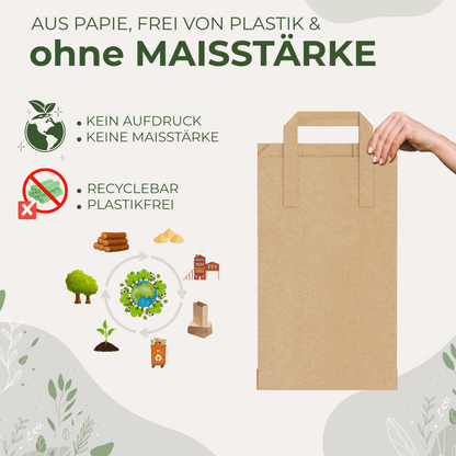 BioGlück® Papier - Biomüllbeutel 10l mit Henkel – reißfest & nassfest - BioGlück.com