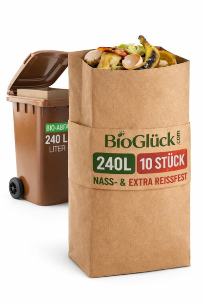 BioGlück® Papier - Biomüllsäcke 240l für die Biotonne – extra stark & groß - BioGlück.com