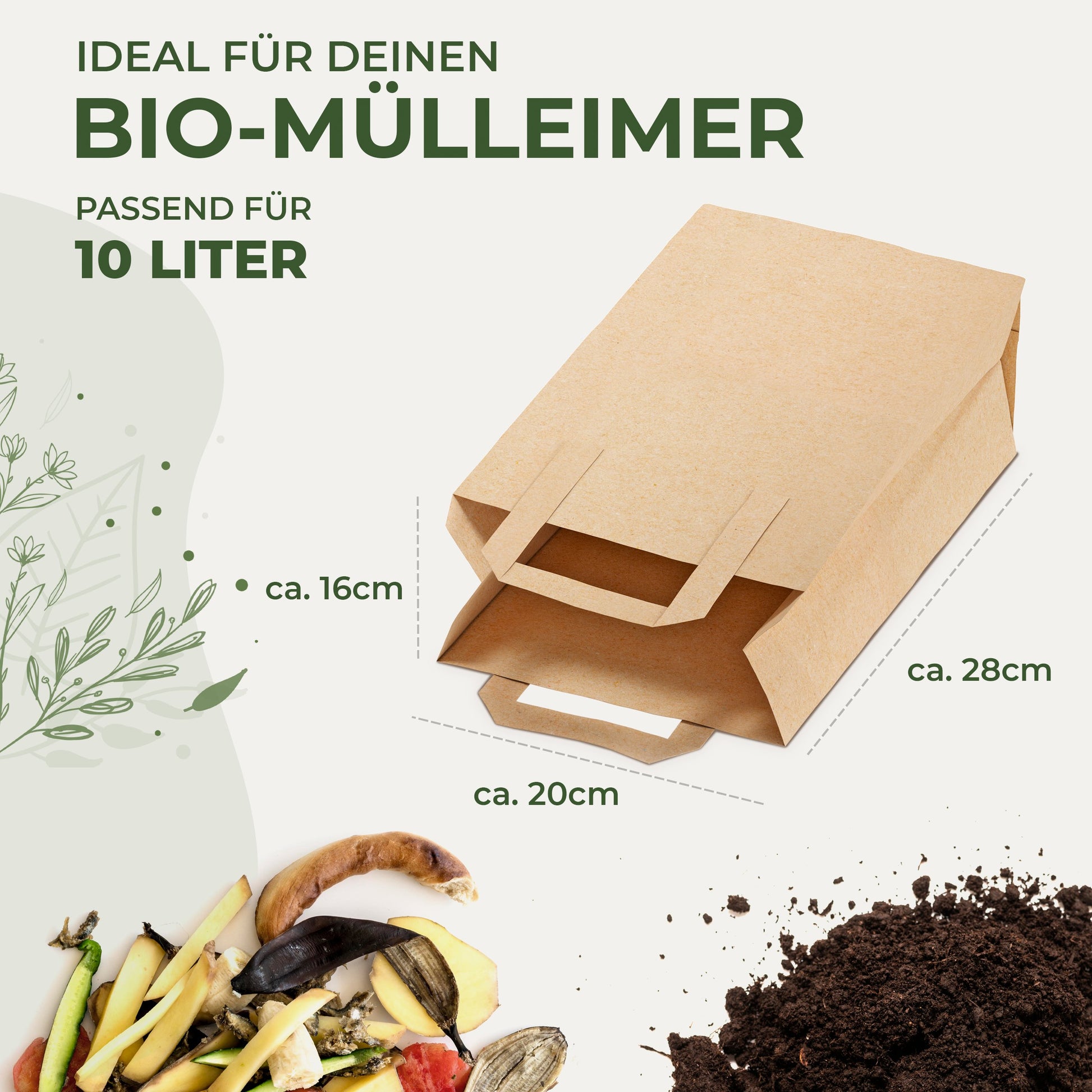 Biomüllbeutel 10l Papier mit Henkel - BioGlück.com