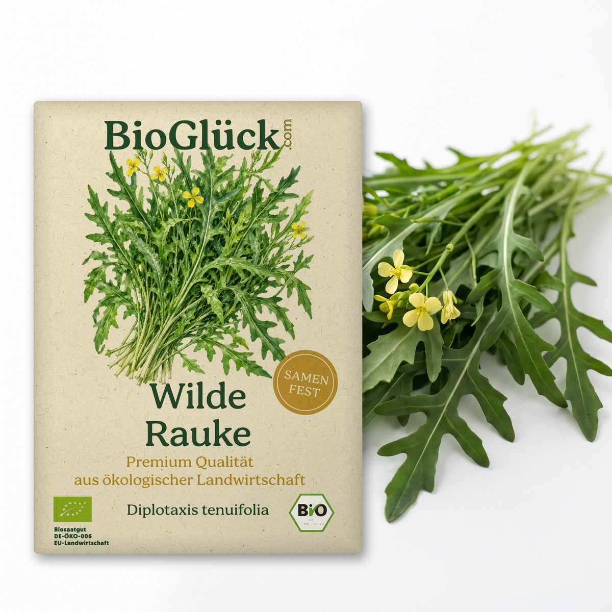 BioGlück Bio-Wilde Rauke: Samentüte aus Graspapier mit Wilde Rauke