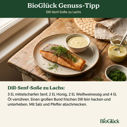 BioGlück Genuss-Tipp: Dill-Senf-Soße zu Lachs