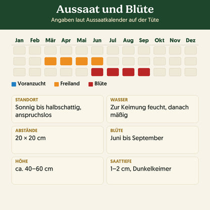 Aussaatkalender Bio-Ringelblumen-Mischung: Voranzucht, Freiland und Blüte sowie Anbauangaben