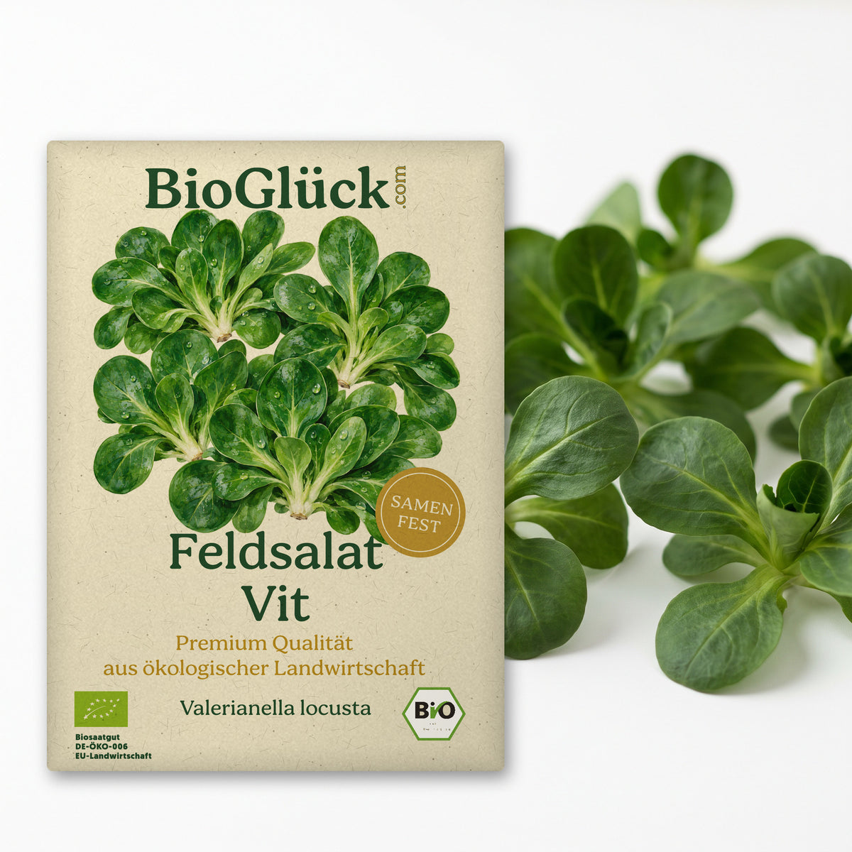 BioGlück Bio-Feldsalat 'Vit': Samentüte aus Graspapier mit Feldsalat Vit