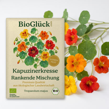 BioGlück Bio-Kapuzinerkresse 'Rankende Mischung': Samentüte aus Graspapier mit Kapuzinerkresse Rankende Mischung