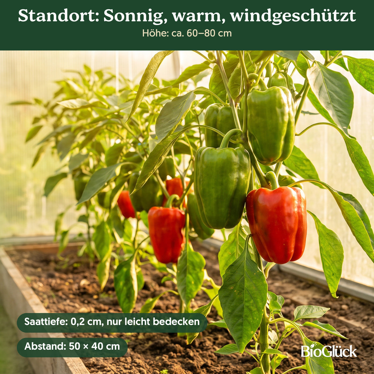 Bio-Paprika 'California Wonder' im Garten: Standort sonnig, warm, windgeschützt