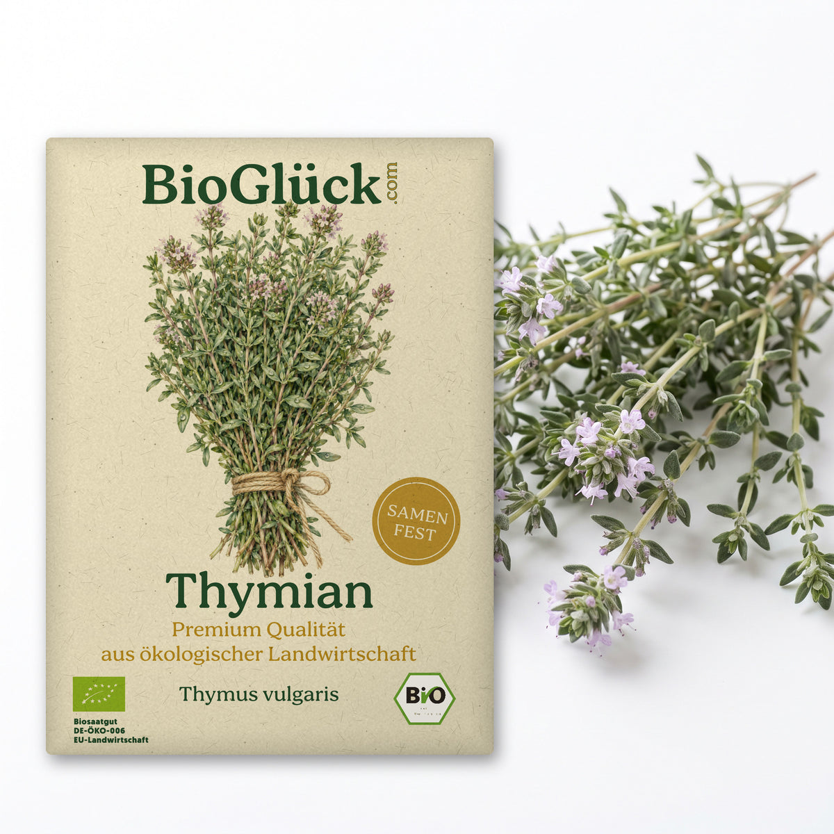 BioGlück Bio-Thymian: Samentüte aus Graspapier mit Thymian