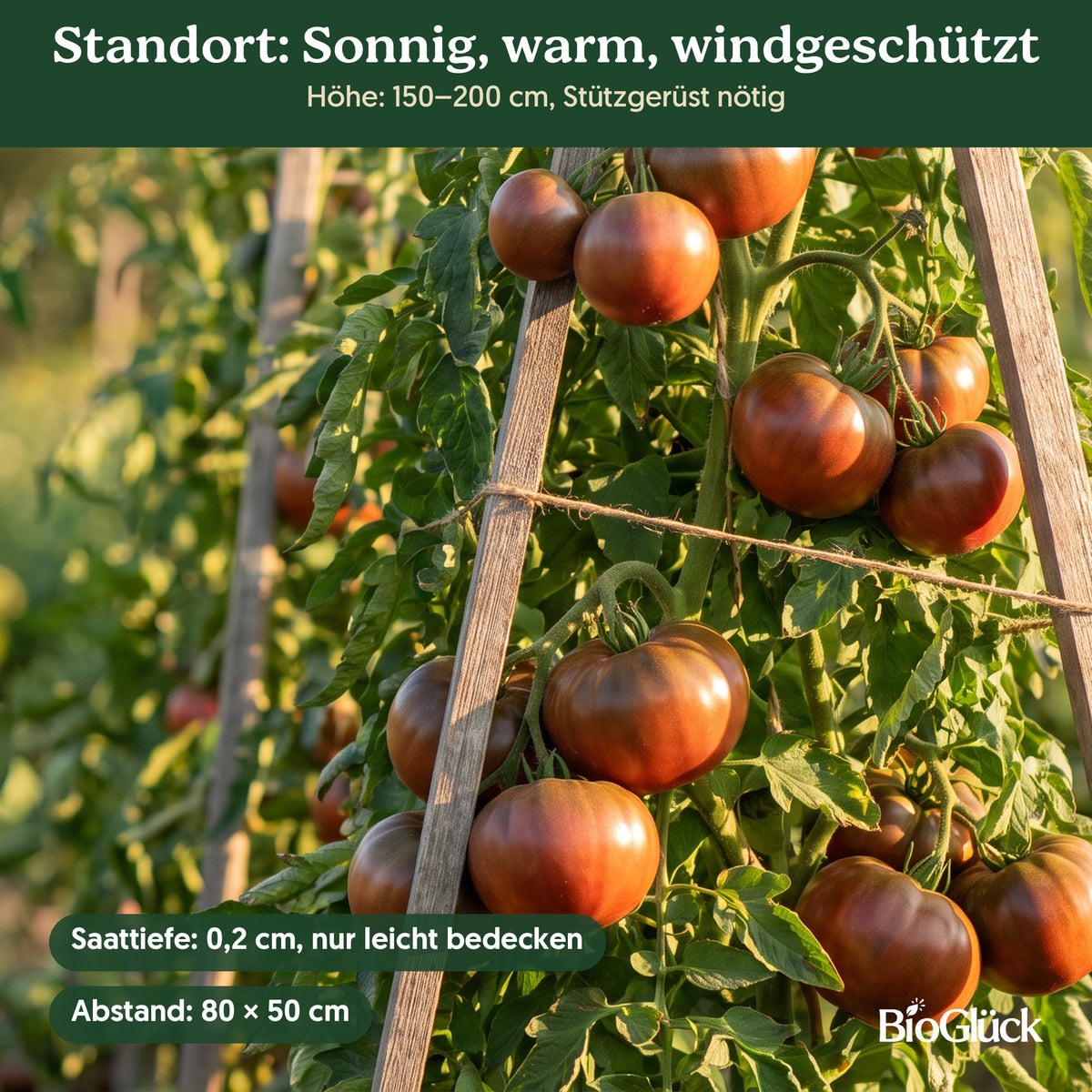 Bio-Tomate 'Schwarze Krim' im Garten: Standort sonnig, warm, windgeschützt