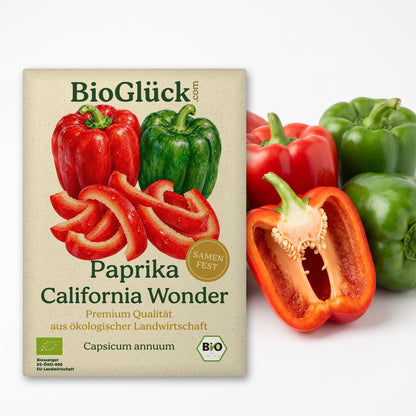 BioGlück Bio-Paprika 'California Wonder': Samentüte aus Graspapier mit Paprika California Wonder