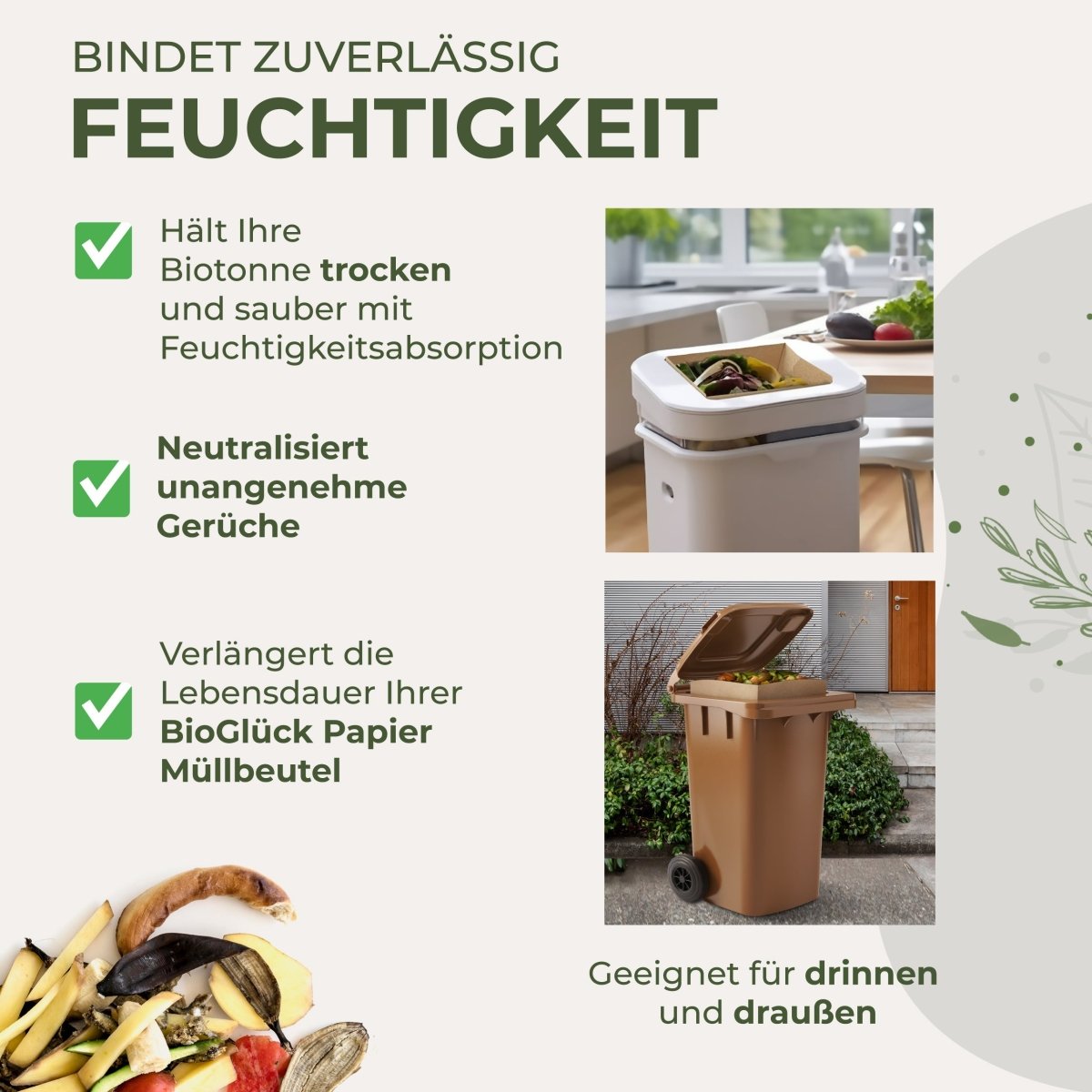 BIOGLÜCK® Biotonnenpulver 750 ml – mineralisches Naturprodukt zur Feuchtigkeitsbindung im Bioabfall - BioGlück.com