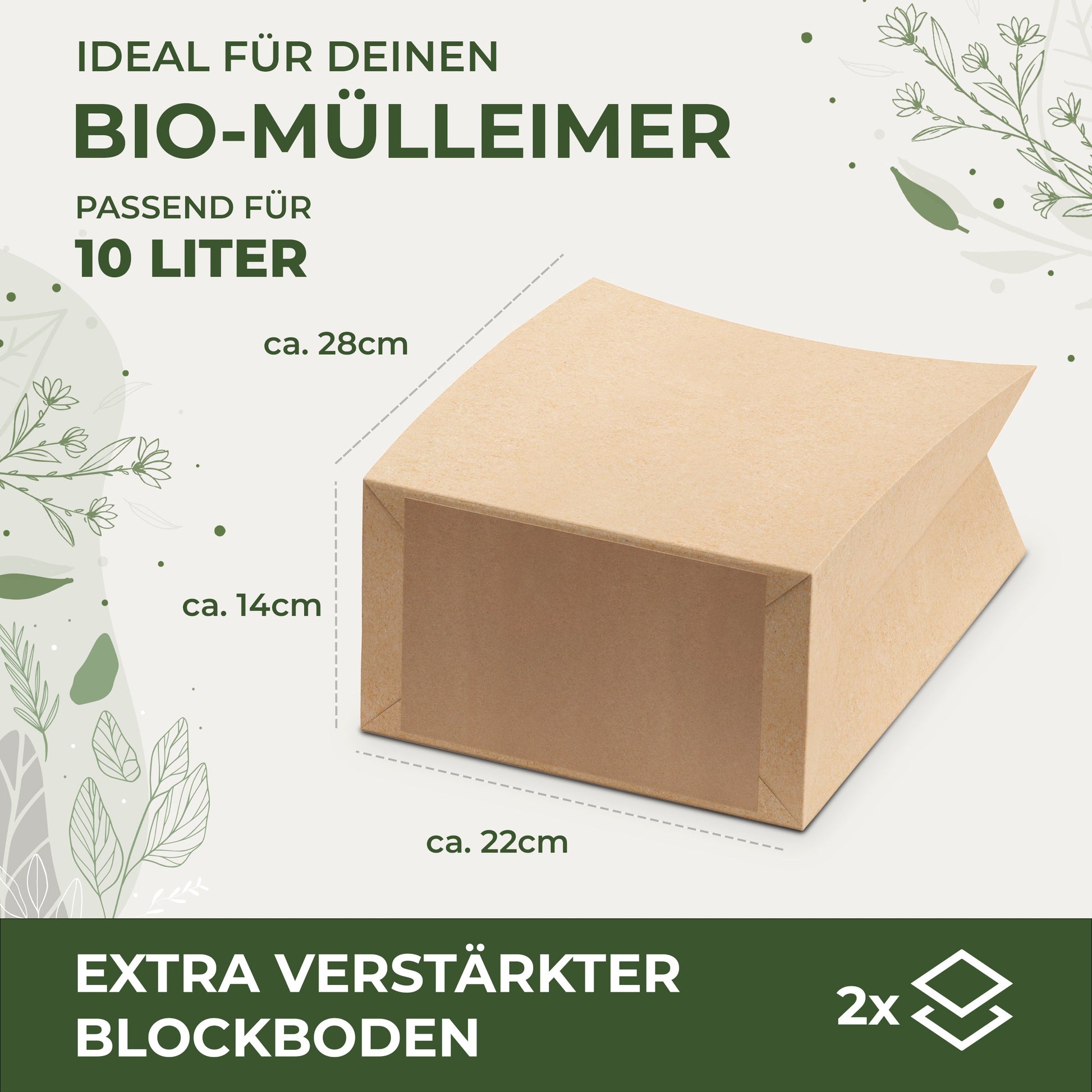 Biomüllbeutel 10l mit Blockboden - BioGlück.com